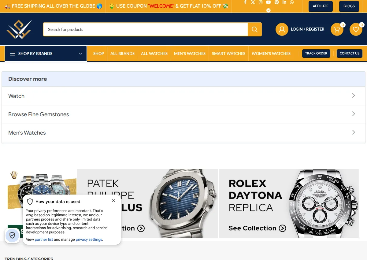 Store homepage