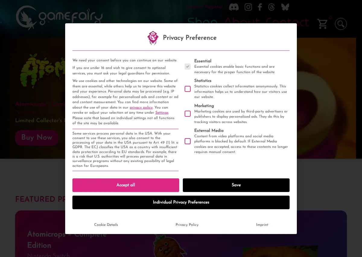 Store homepage