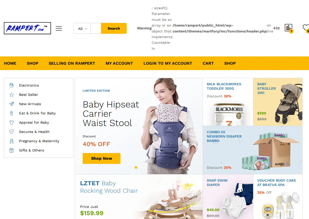 Store homepage