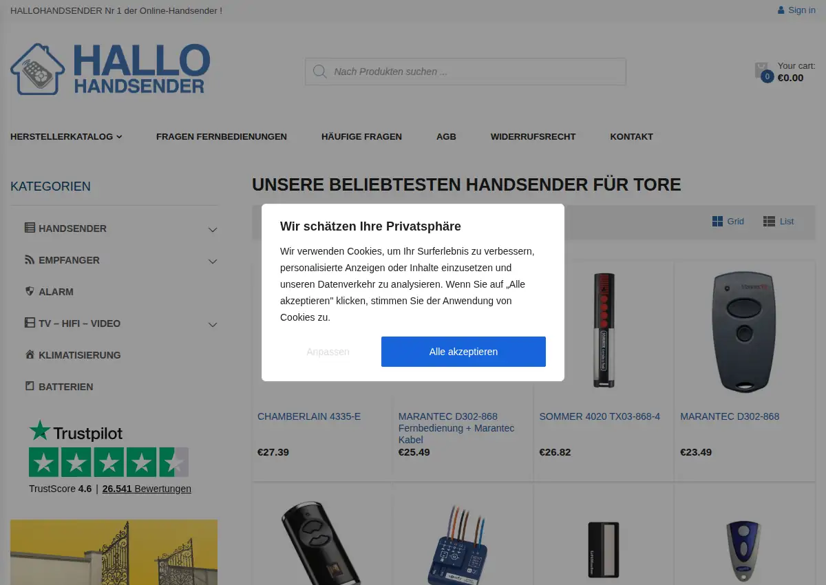 Store homepage