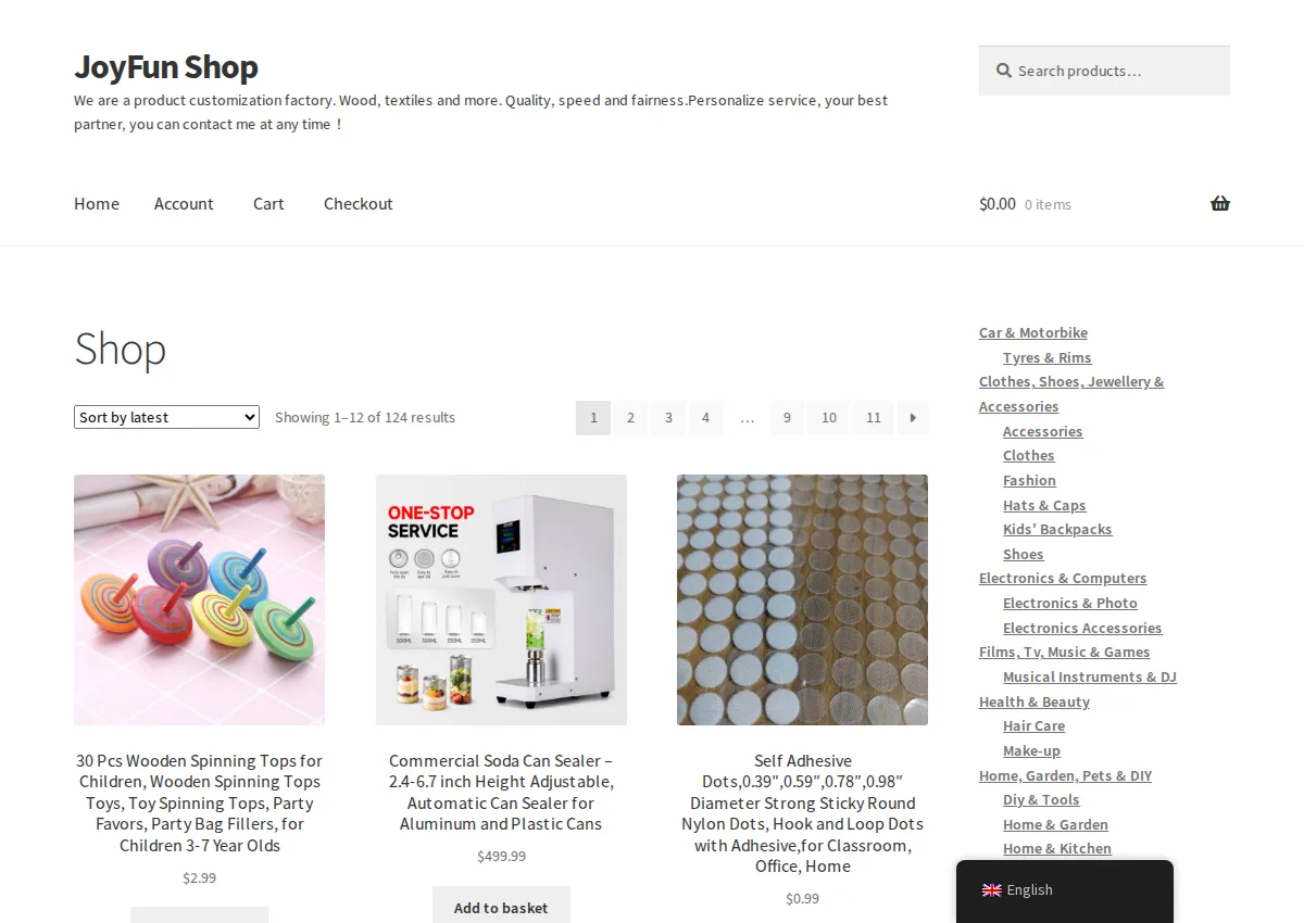 Store homepage