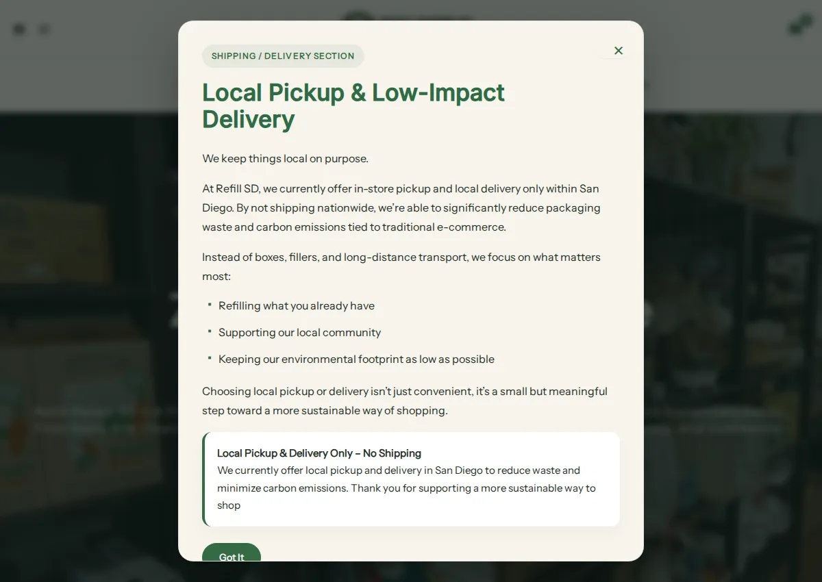 Store homepage