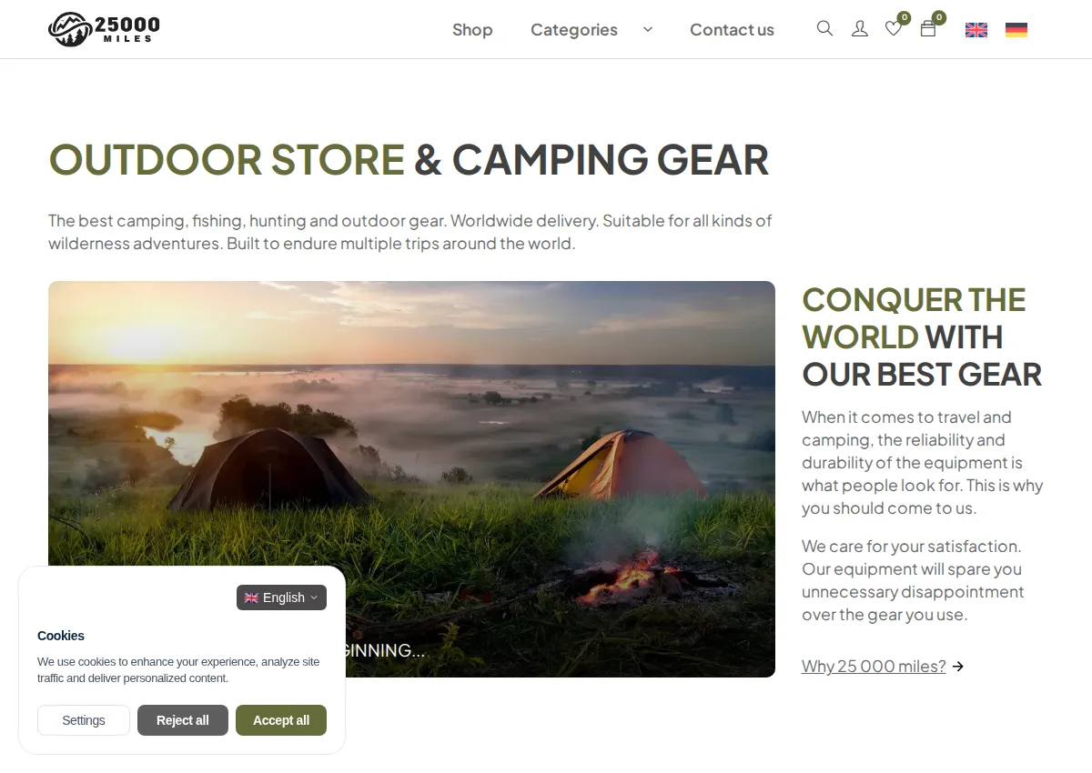 Store homepage
