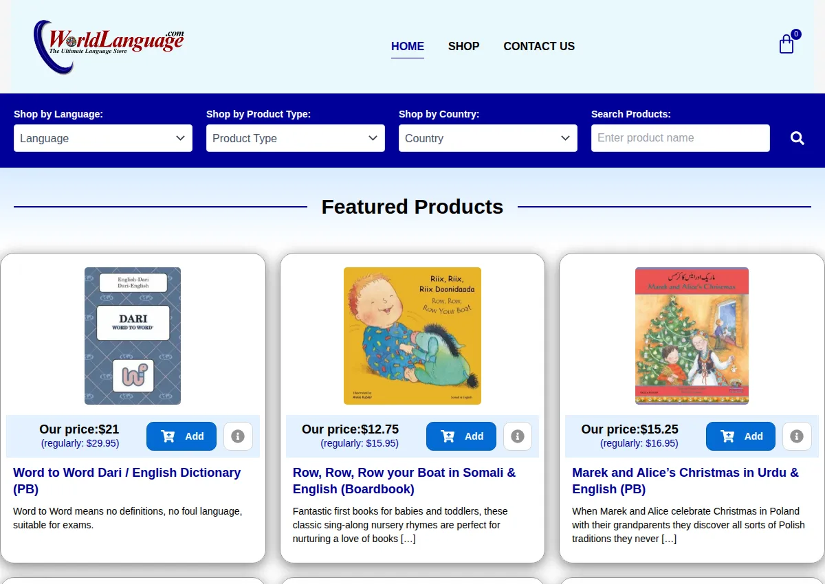 Store homepage