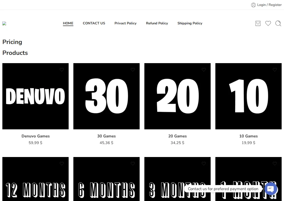 Store homepage