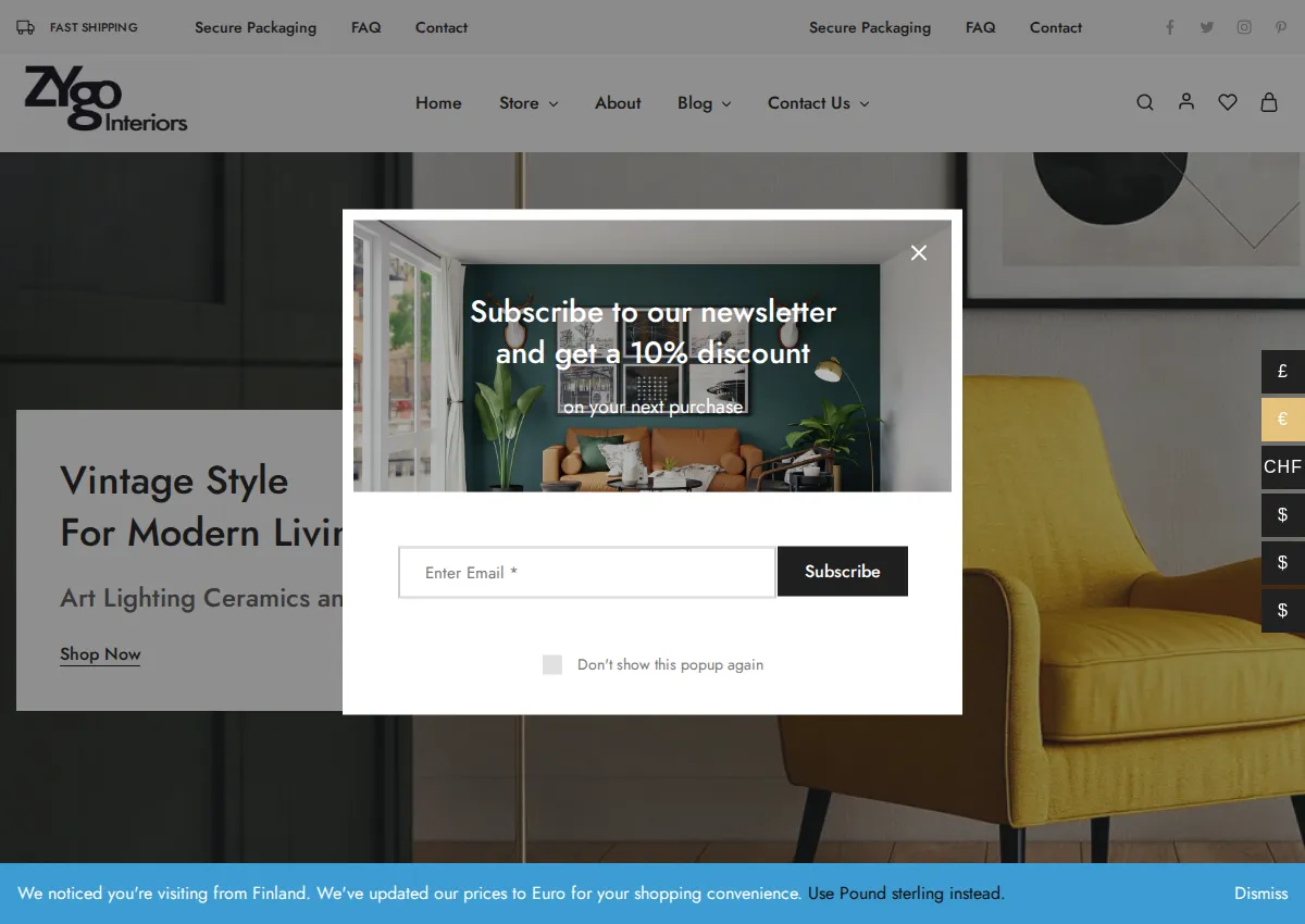 Store homepage