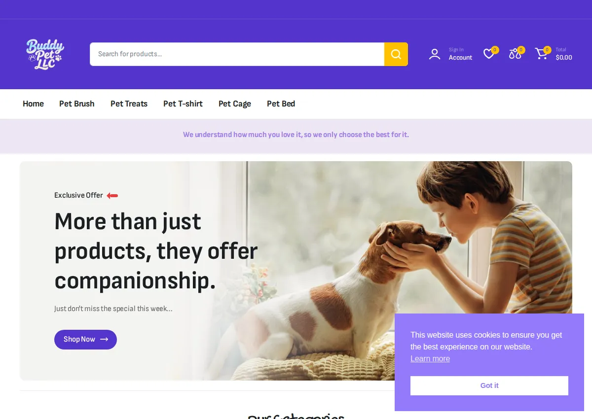 Store homepage