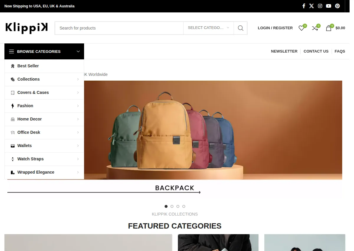 Store homepage