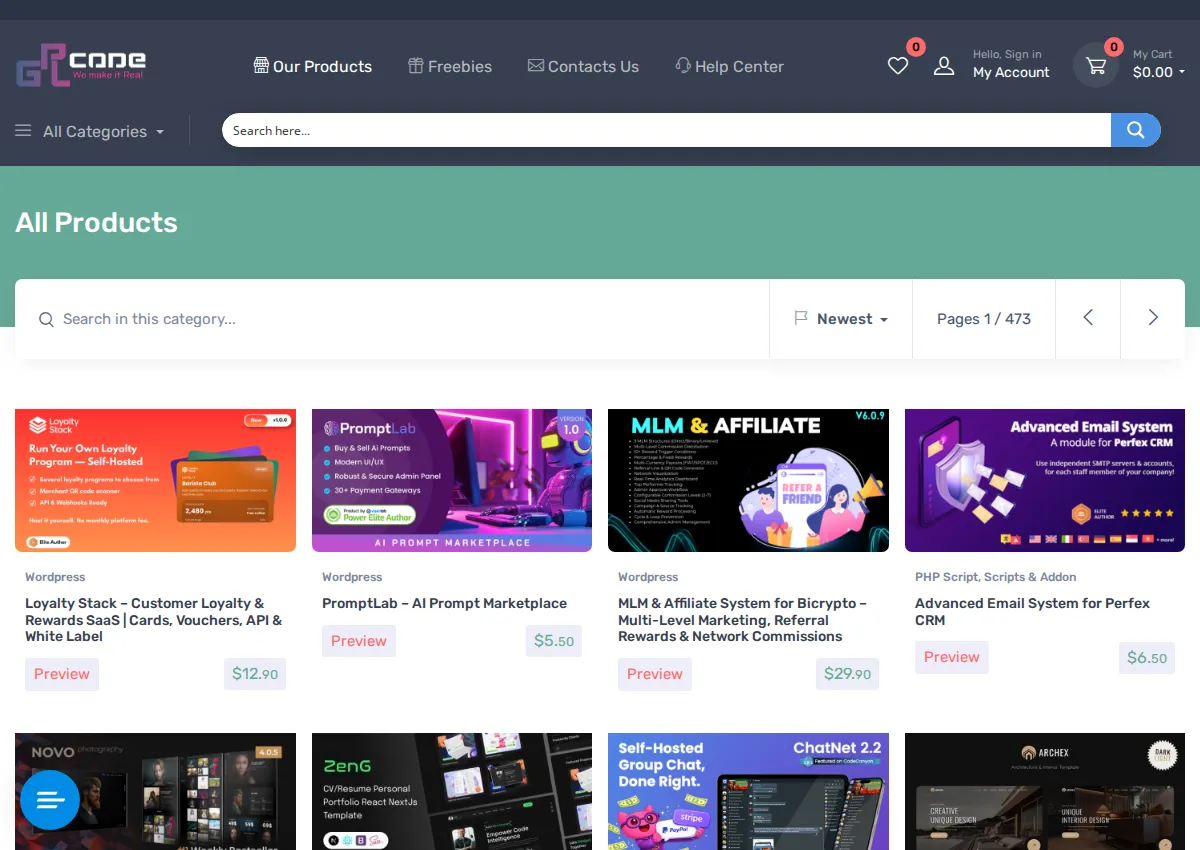 Store homepage