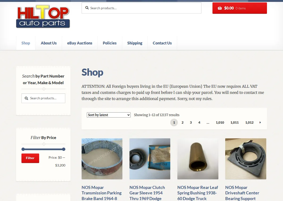 Store homepage