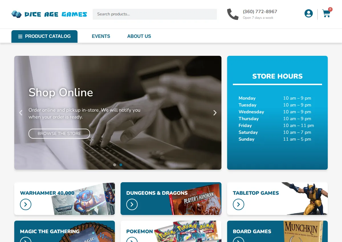 Store homepage