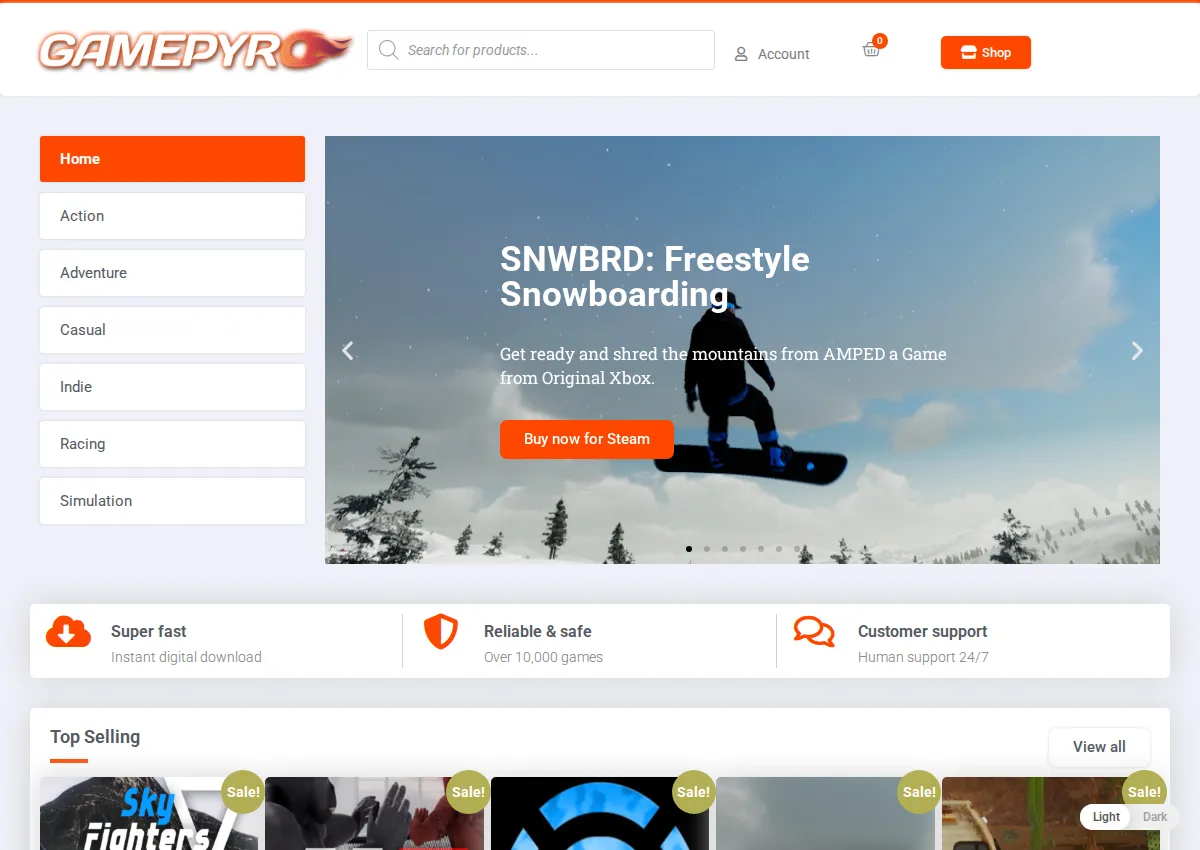 Store homepage