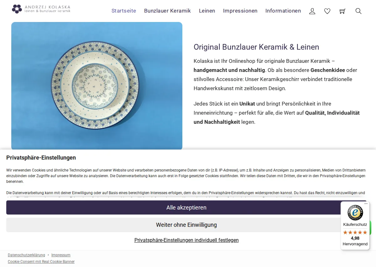 Store homepage