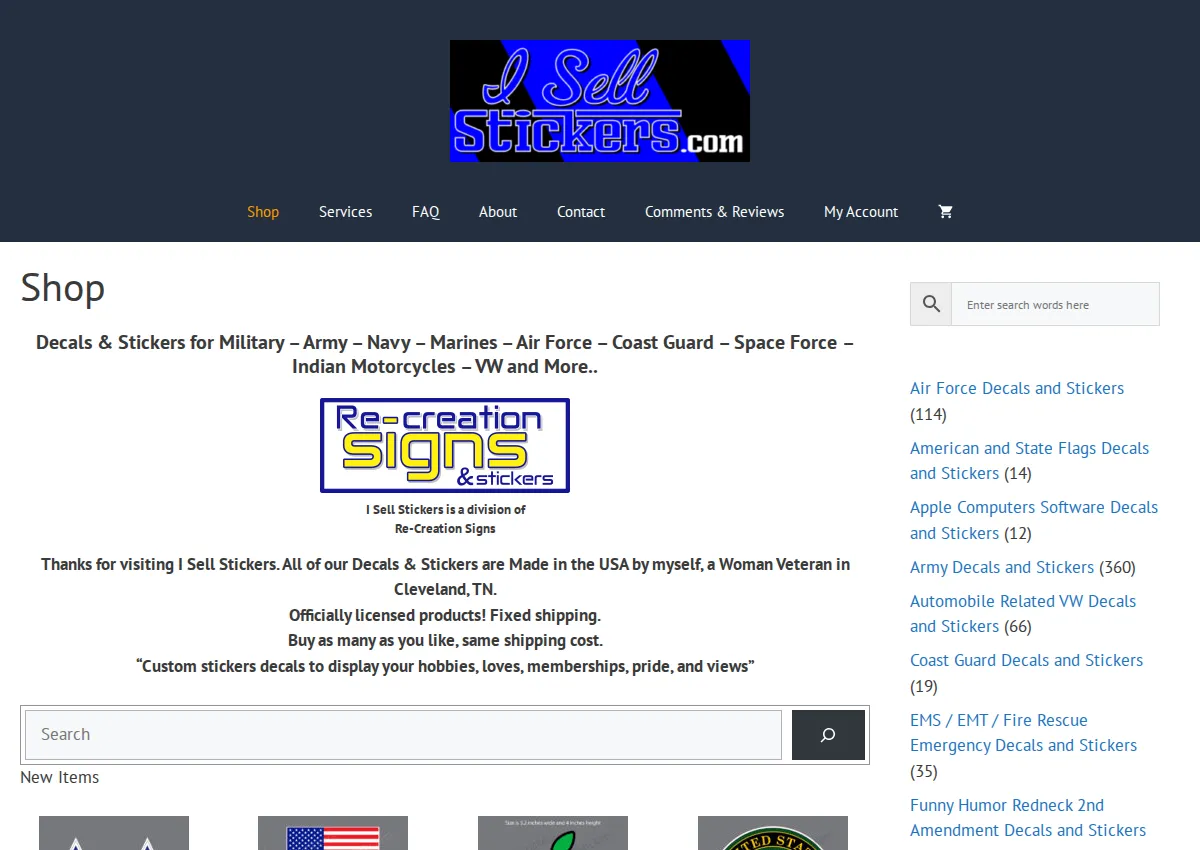 Store homepage