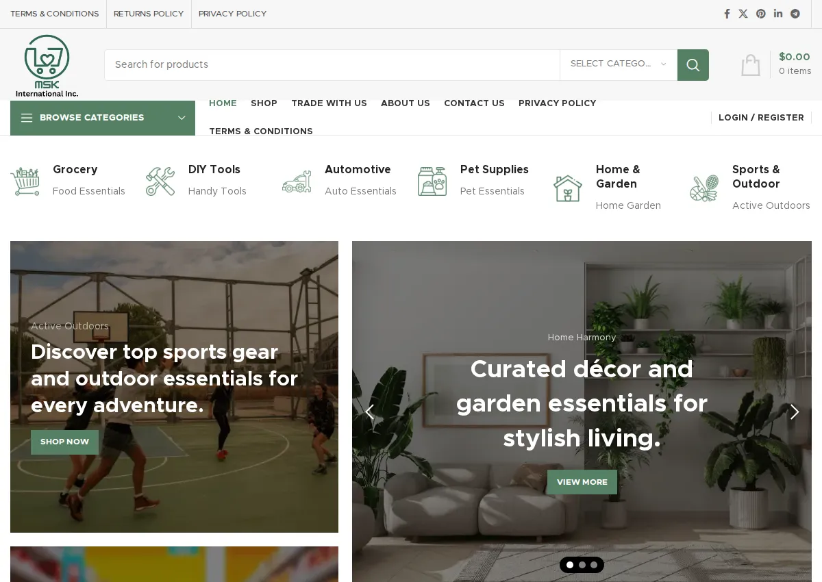 Store homepage