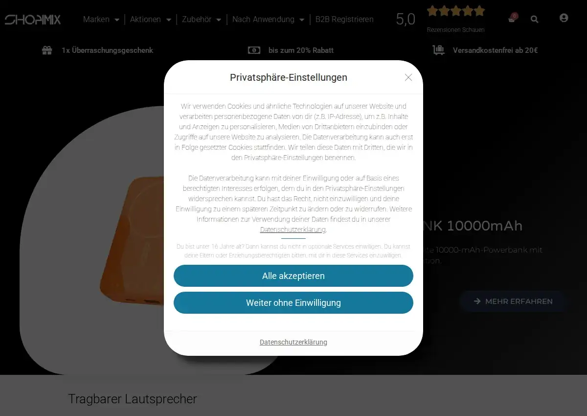 Store homepage