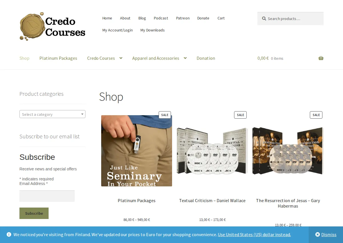 Store homepage