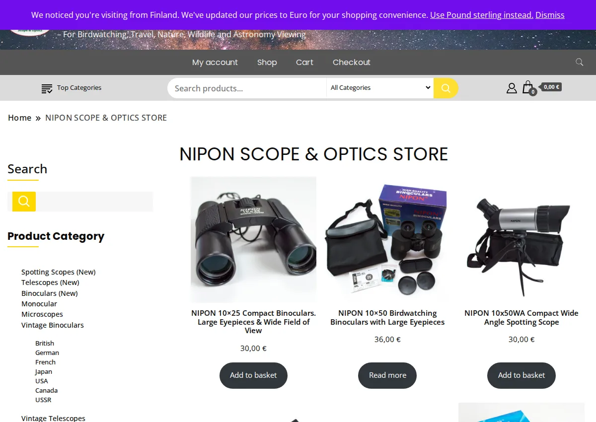 Store homepage