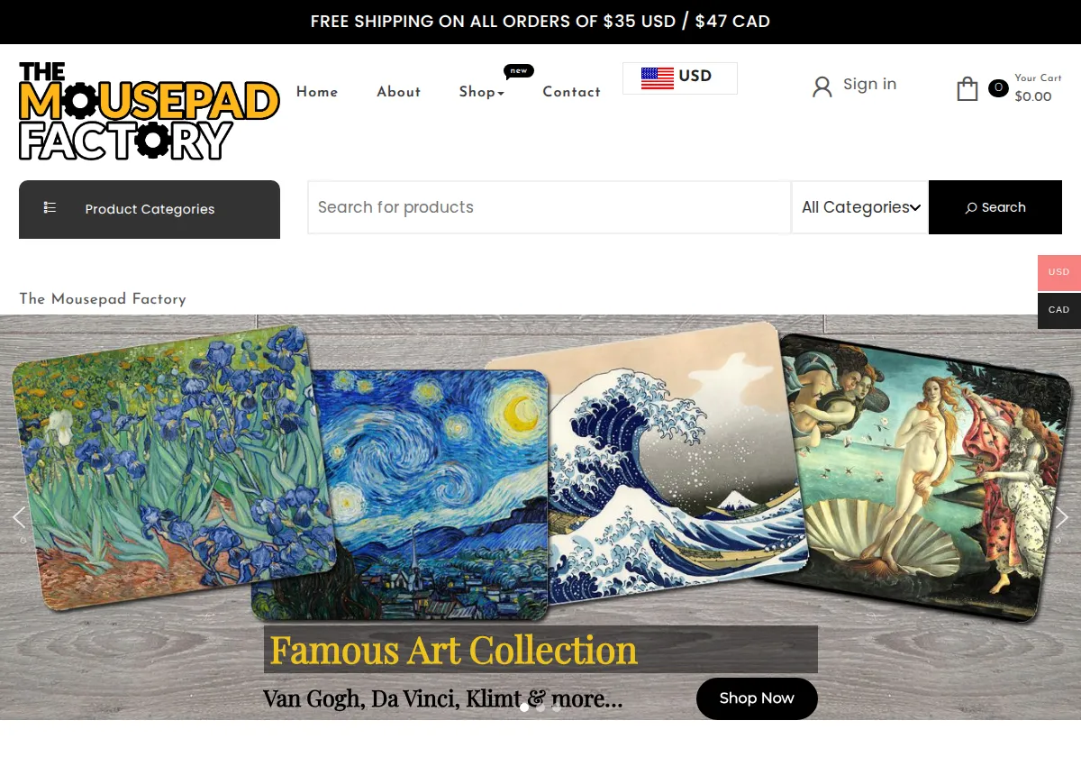Store homepage