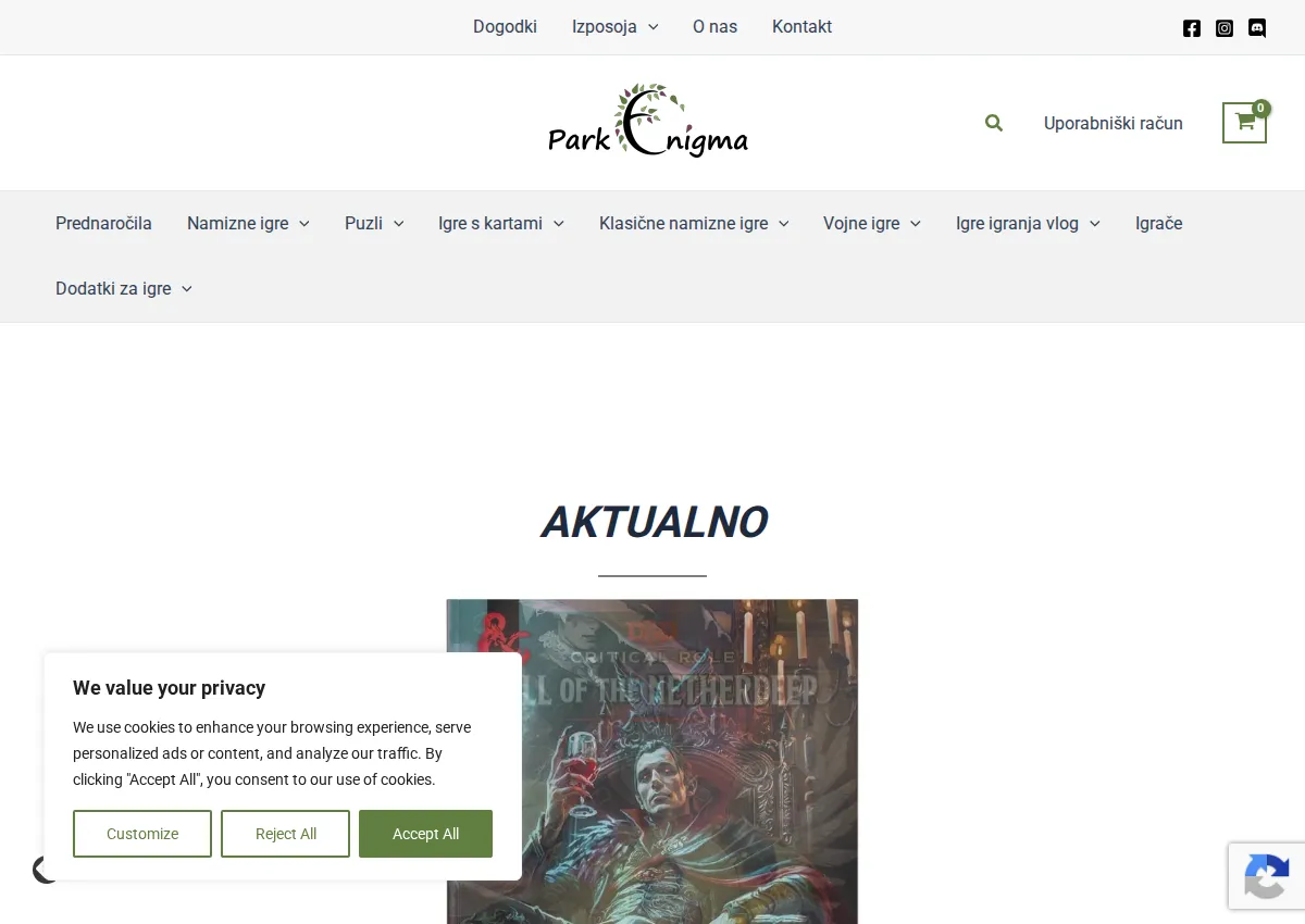 Store homepage