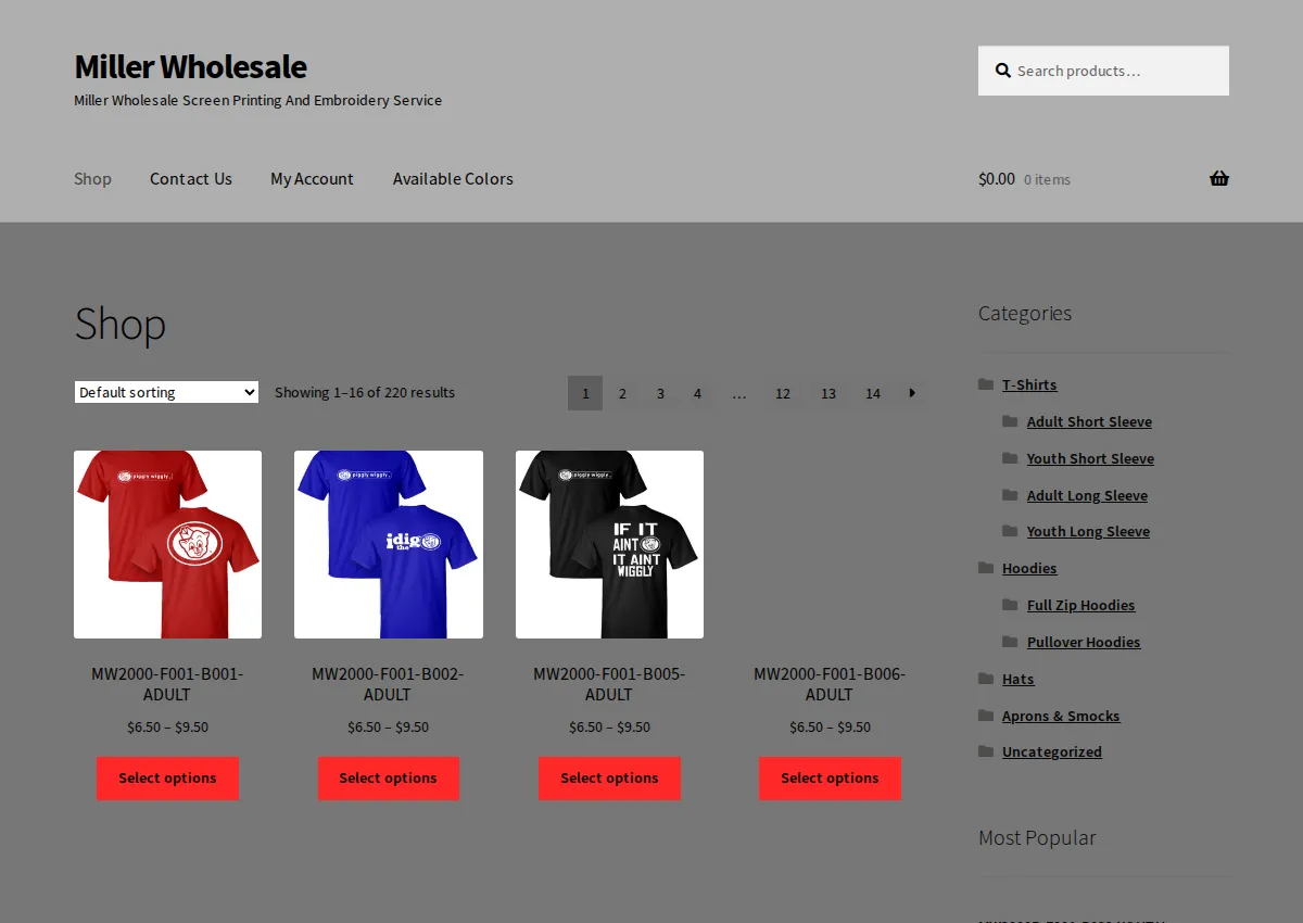 Store homepage