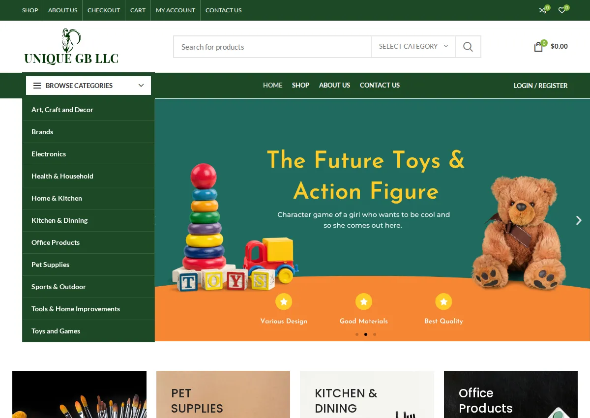 Store homepage
