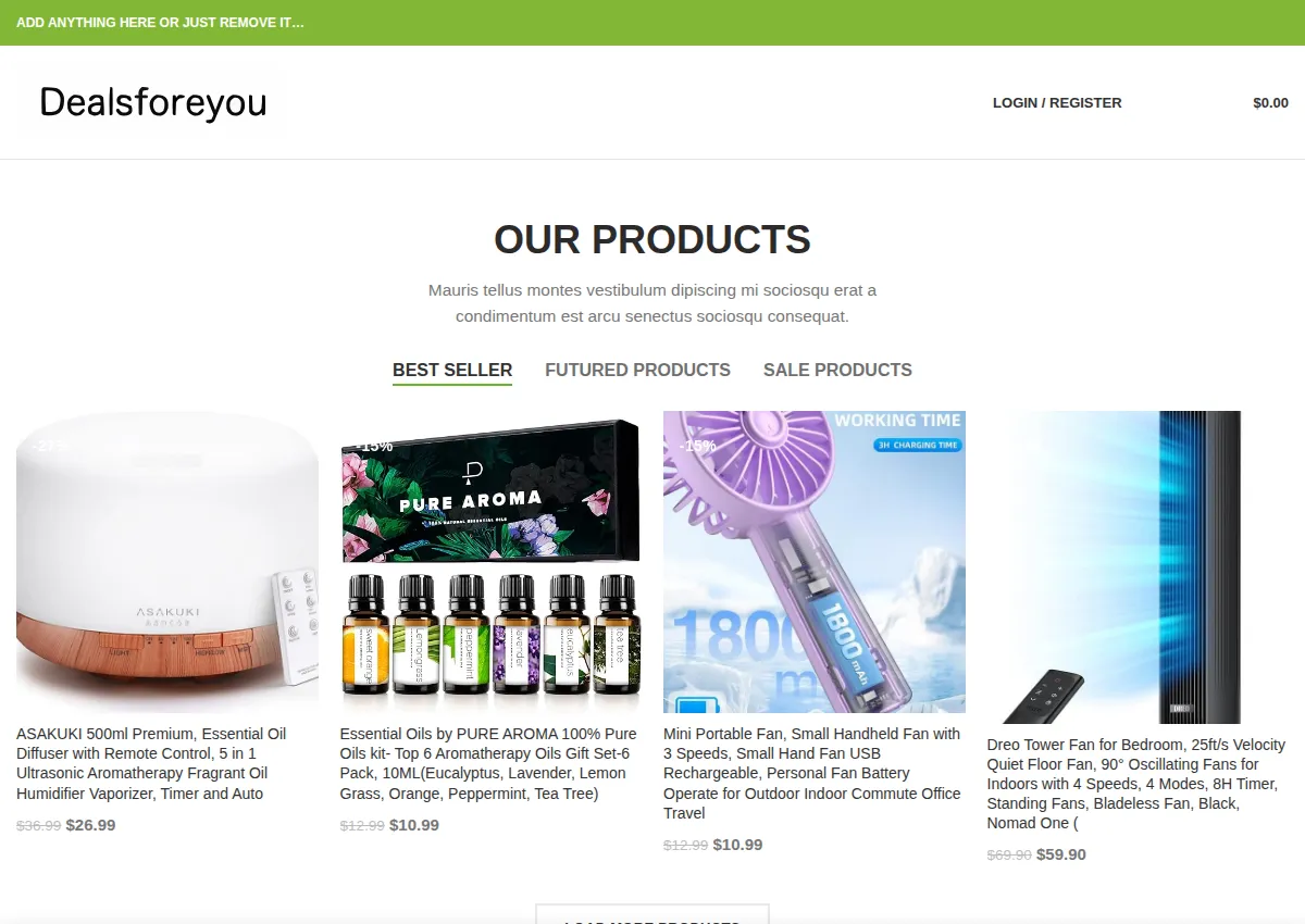 Store homepage