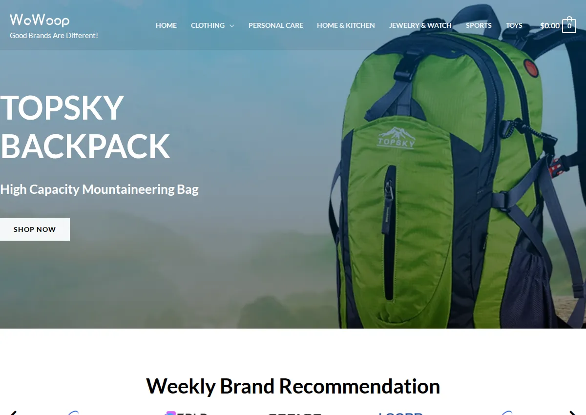 Store homepage