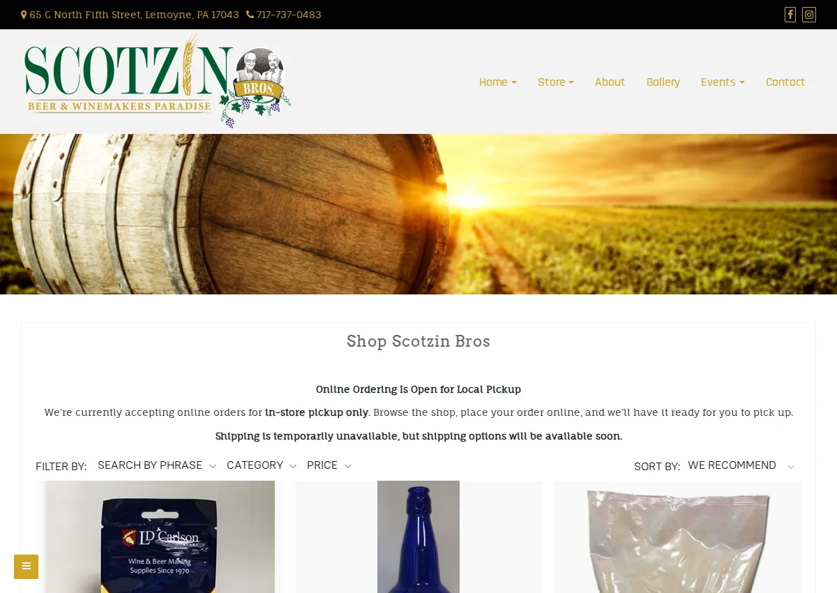 Store homepage