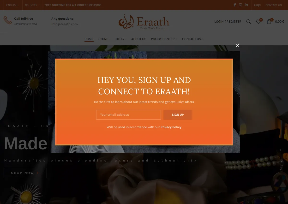 Store homepage