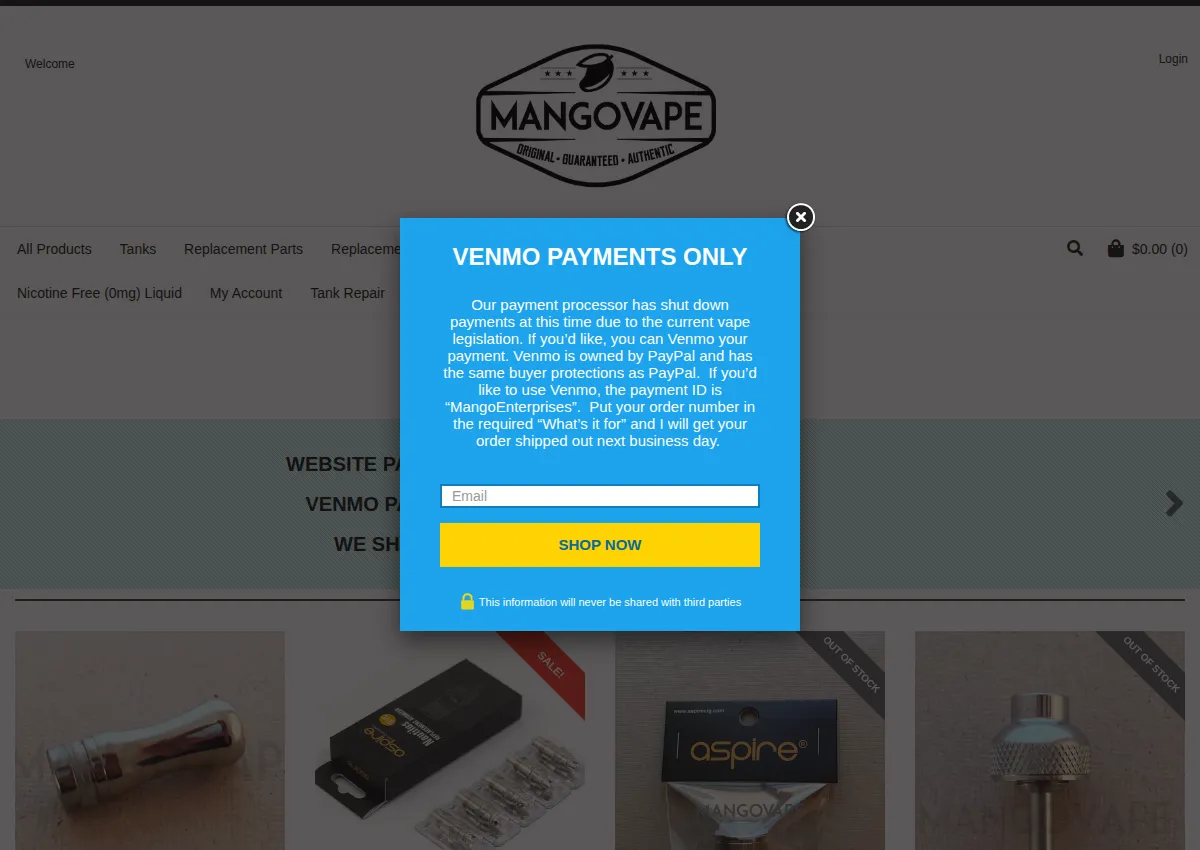 Store homepage