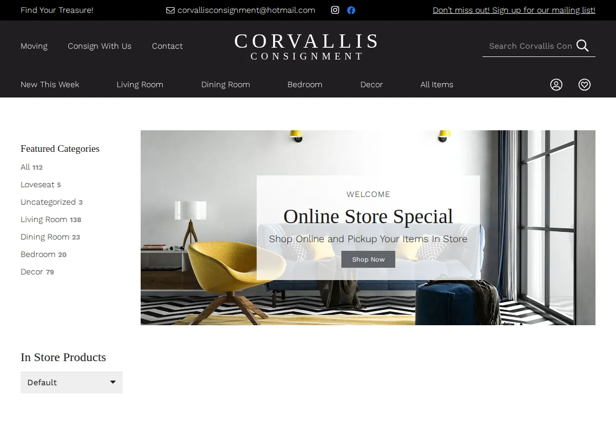 Store homepage
