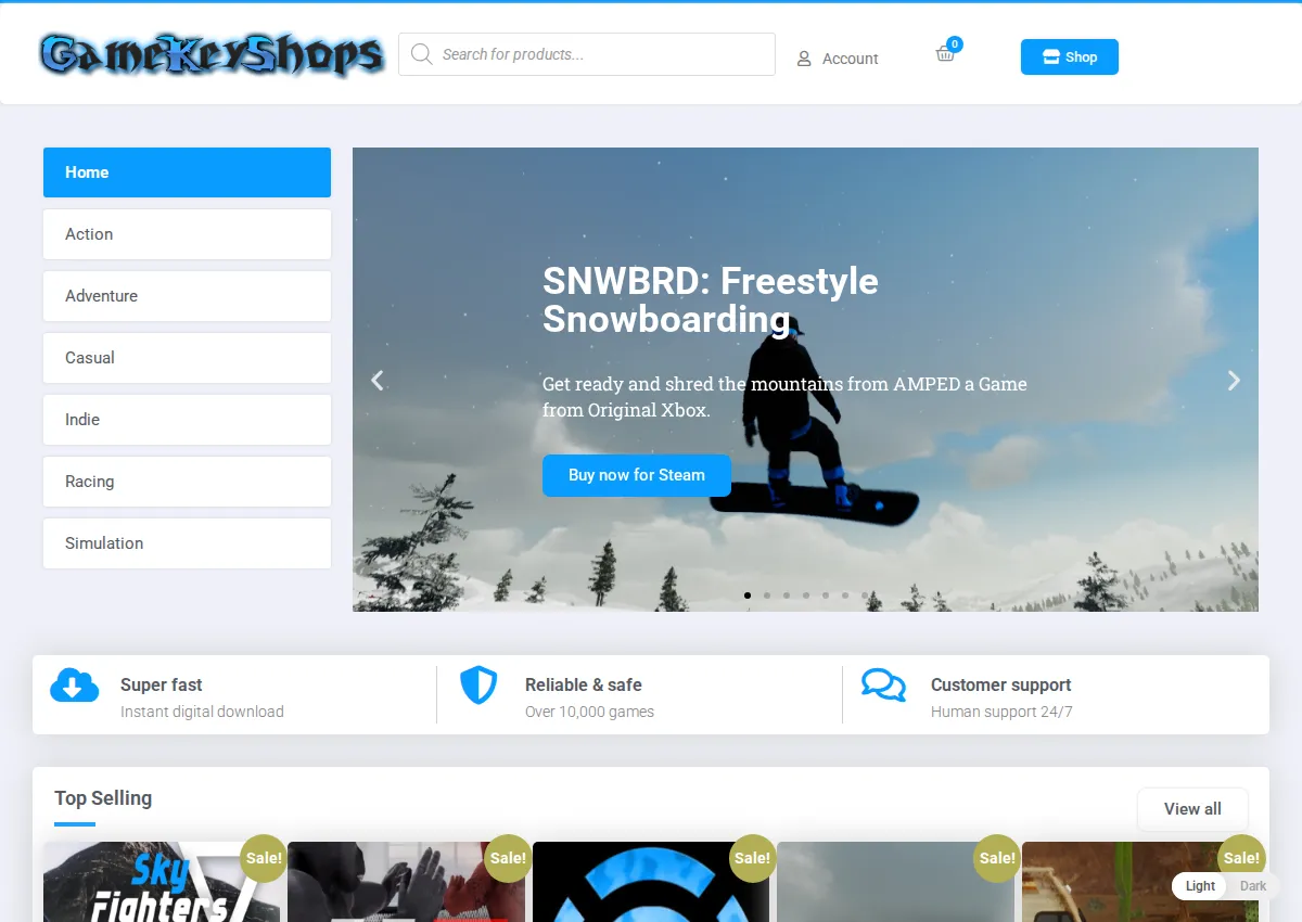 Store homepage