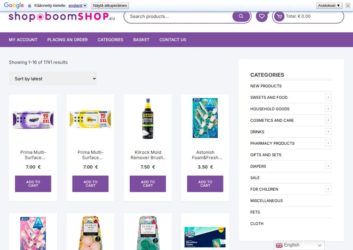Store homepage