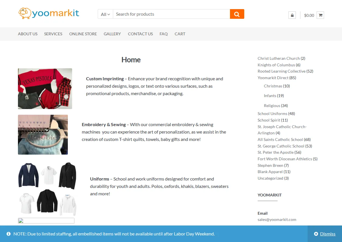 Store homepage